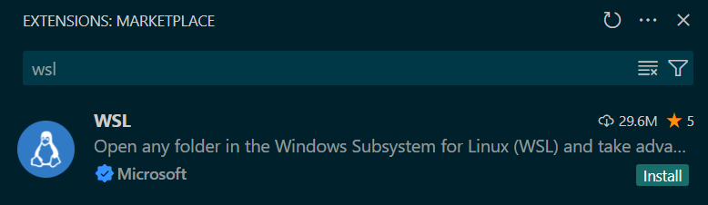 Install Microsoft WSL extension from marketplace